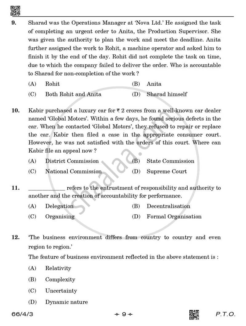 Business Studies 2025-2026 - CBSE 12th - Class 12 - CBSE (Central Board of Secondary Education) question paper with PDF download