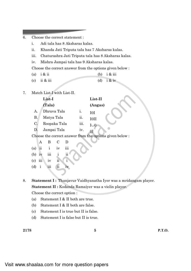 Carnatic Music (Percussion Instrumental) 2023-2024 - CBSE 12th - Class 12 - CBSE (Central Board of Secondary Education) question paper with PDF download