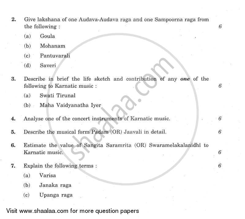 Carnatic Music (Vocal) 2011-2012 - CBSE 12th - Class 12 - CBSE (Central Board of Secondary Education) question paper with PDF download