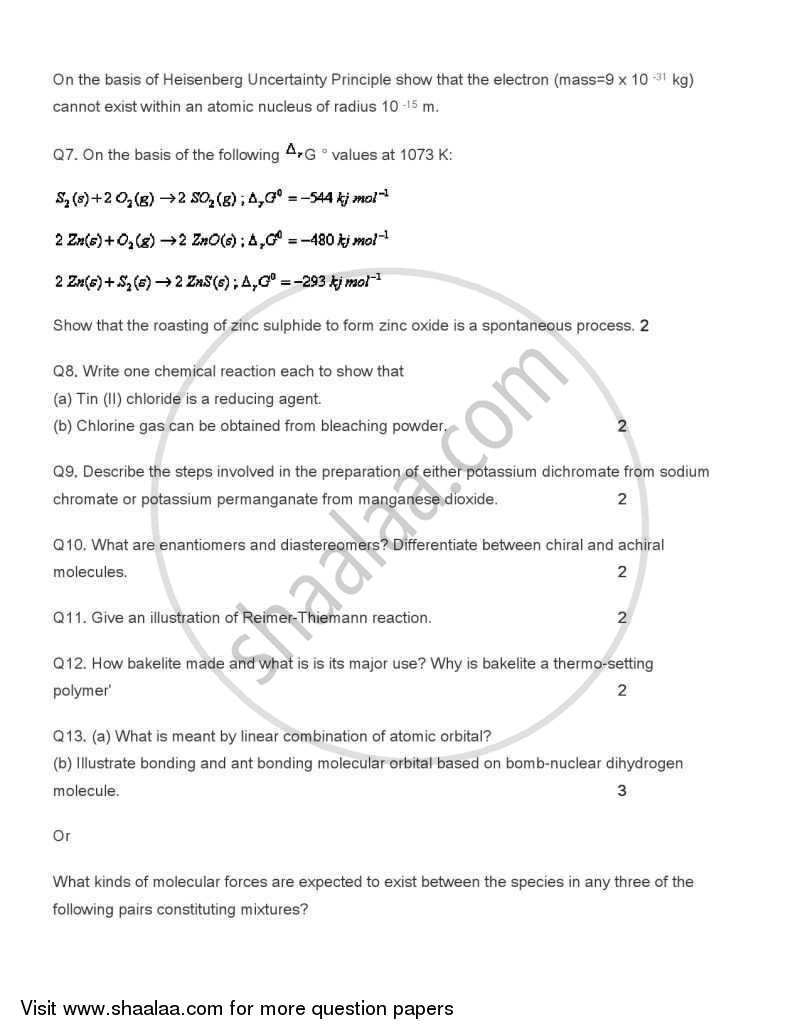 Chemistry 2004-2005 - CBSE 12th - Class 12 - CBSE (Central Board of Secondary Education) question paper with PDF download