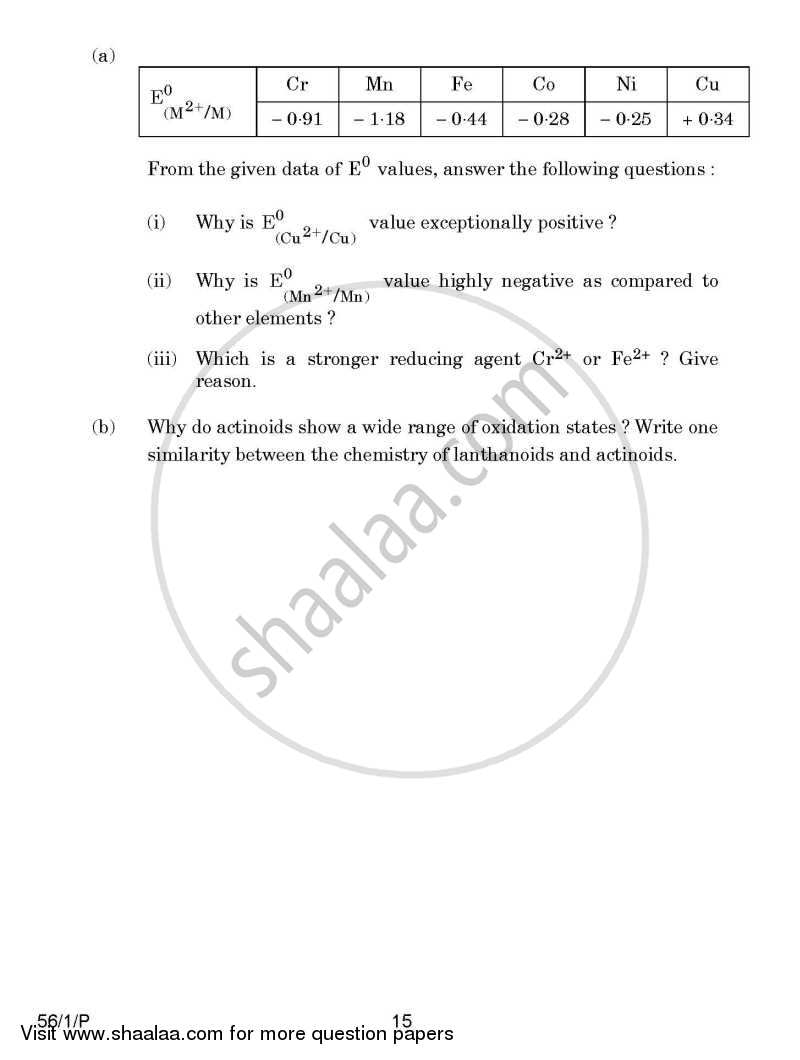 Chemistry 2014-2015 - CBSE 12th - Class 12 - CBSE (Central Board of Secondary Education) question paper with PDF download