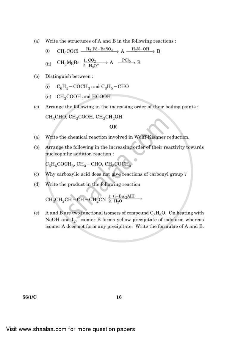 Chemistry 2015-2016 - CBSE 12th - Class 12 - CBSE (Central Board of Secondary Education) question paper with PDF download