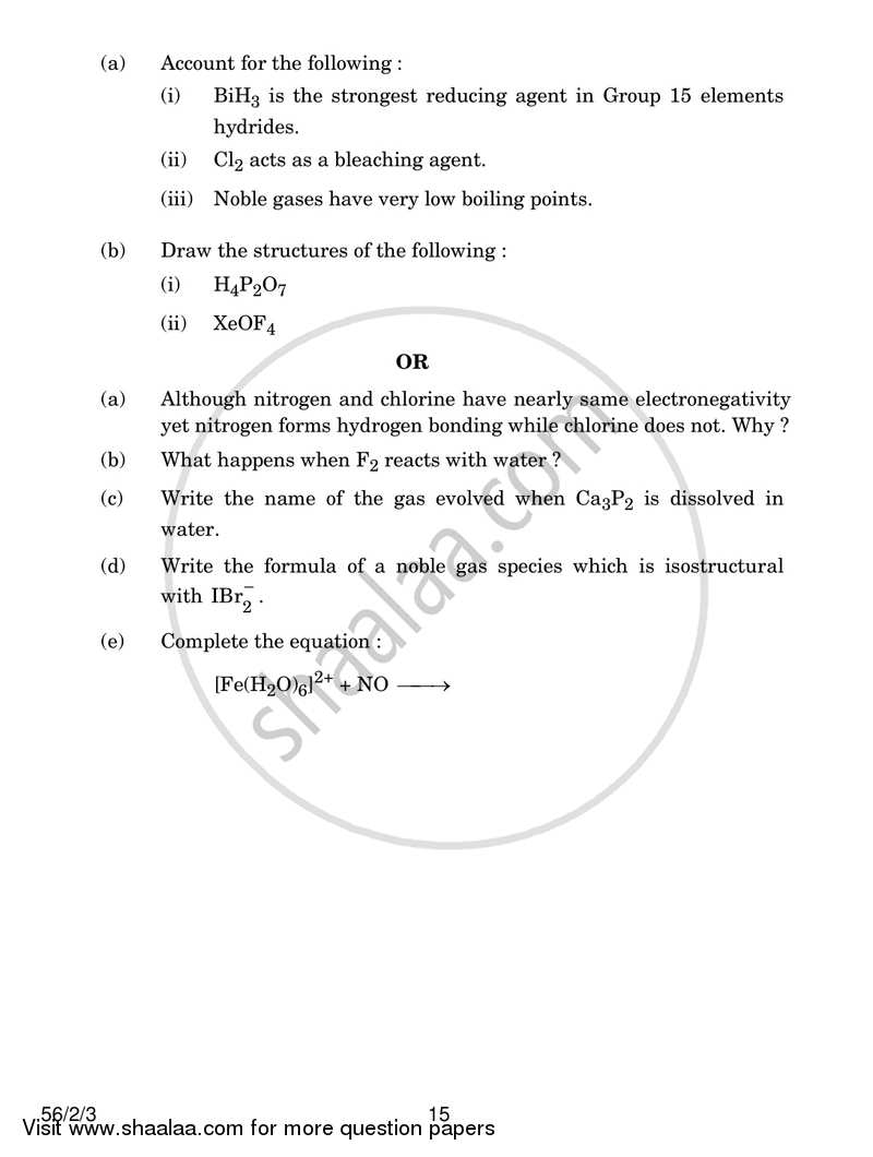 Chemistry 2016-2017 - CBSE 12th - Class 12 - CBSE (Central Board of Secondary Education) question paper with PDF download