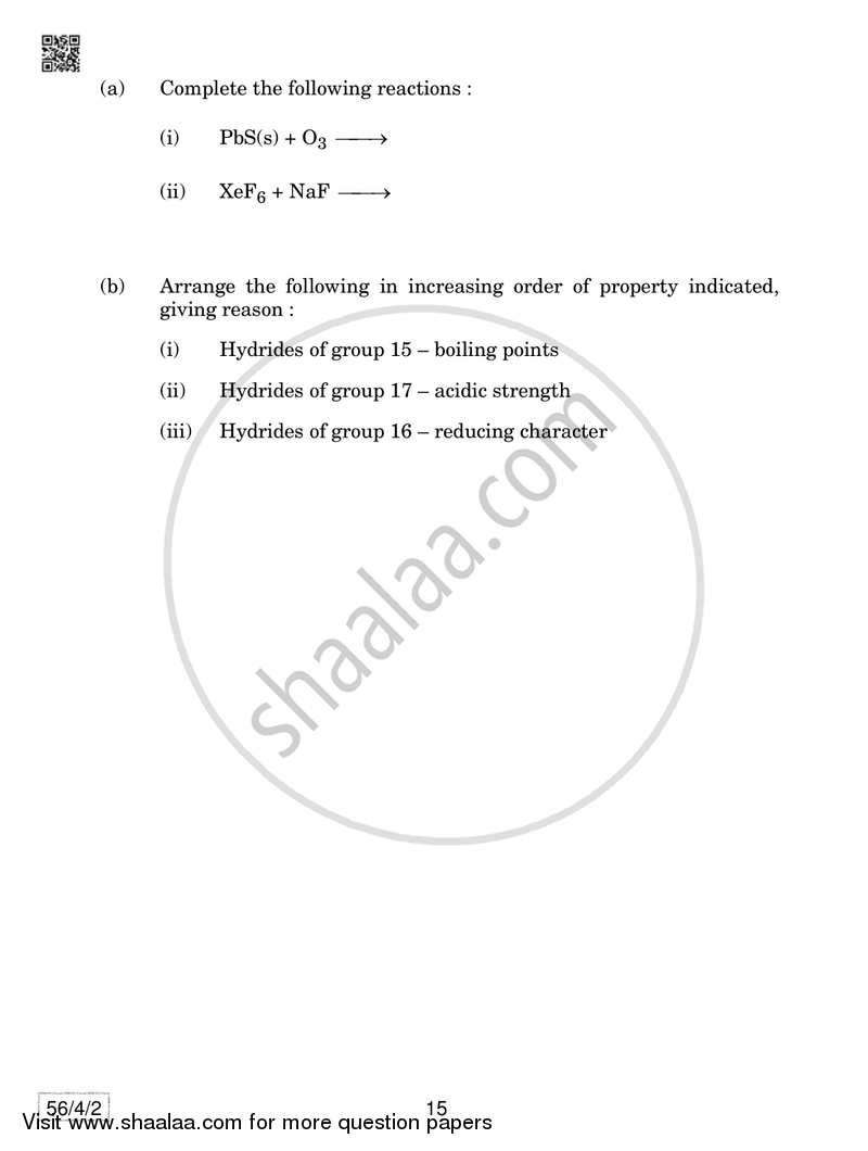 Chemistry 2018-2019 - CBSE 12th - Class 12 - CBSE (Central Board of Secondary Education) question paper with PDF download