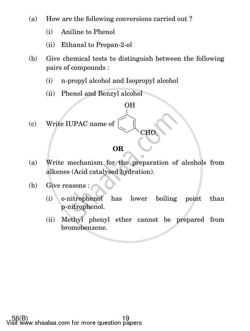 Chemistry 2018-2019 - CBSE 12th - Class 12 - CBSE (Central Board of Secondary Education) question paper with PDF download