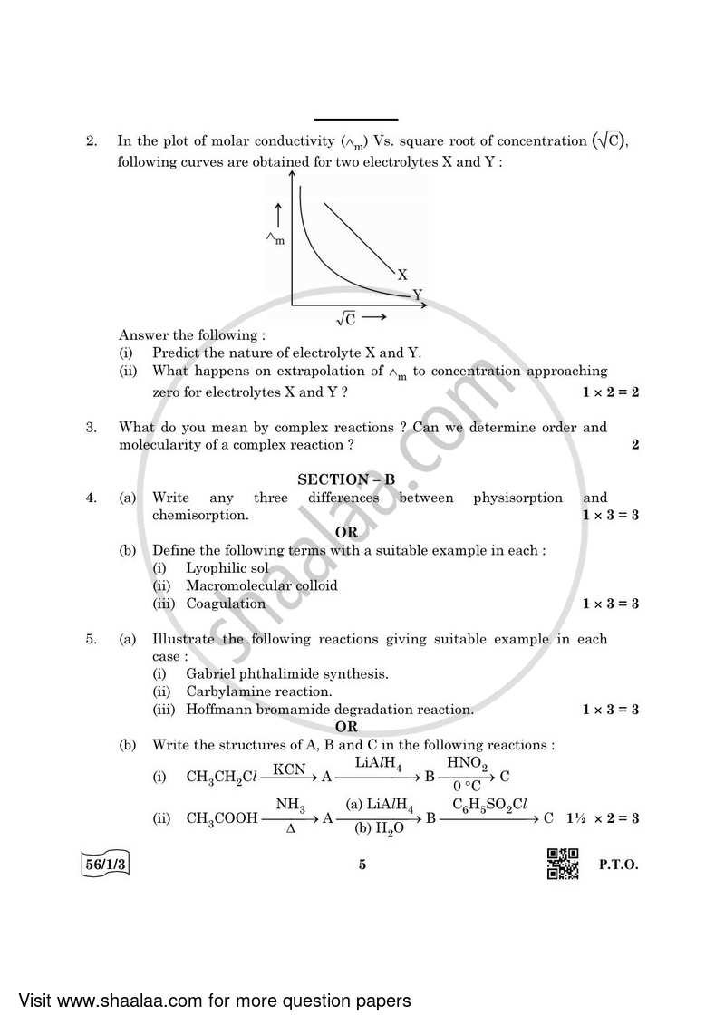 Chemistry 2021-2022 - CBSE 12th - Class 12 - CBSE (Central Board of Secondary Education) question paper with PDF download
