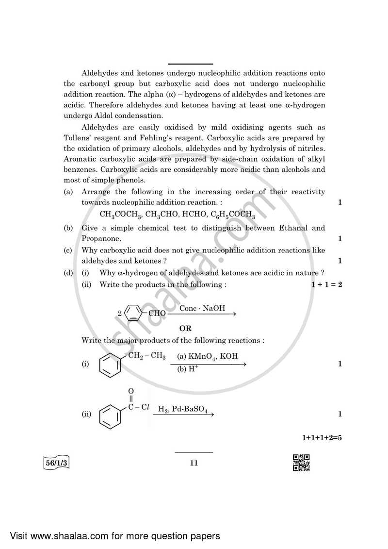 Chemistry 2021-2022 - CBSE 12th - Class 12 - CBSE (Central Board of Secondary Education) question paper with PDF download