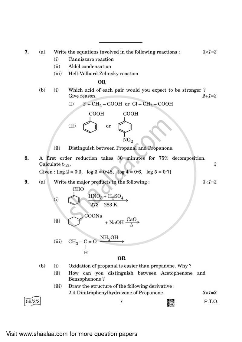 Chemistry 2021-2022 - CBSE 12th - Class 12 - CBSE (Central Board of Secondary Education) question paper with PDF download