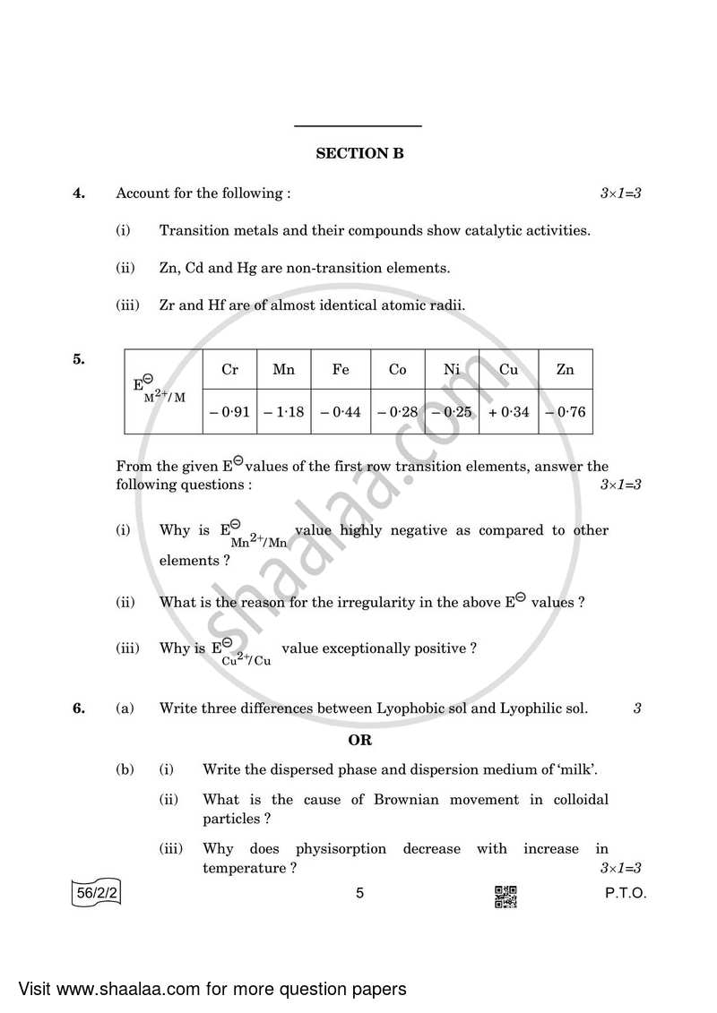 Chemistry 2021-2022 - CBSE 12th - Class 12 - CBSE (Central Board of Secondary Education) question paper with PDF download