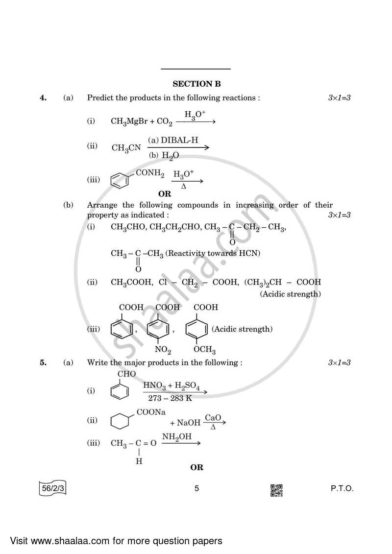 Chemistry 2021-2022 - CBSE 12th - Class 12 - CBSE (Central Board of Secondary Education) question paper with PDF download
