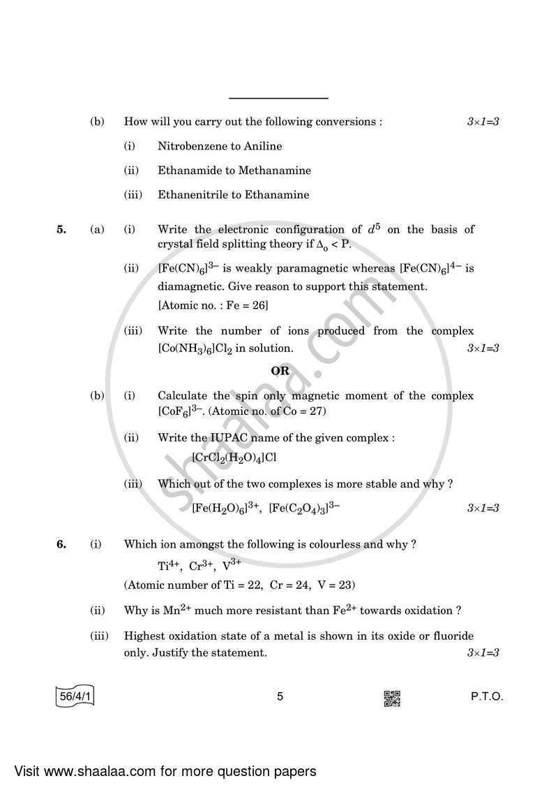 Chemistry 2021-2022 - CBSE 12th - Class 12 - CBSE (Central Board of Secondary Education) question paper with PDF download