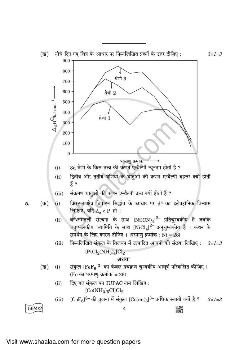 Chemistry 2021-2022 - CBSE 12th - Class 12 - CBSE (Central Board of Secondary Education) question paper with PDF download