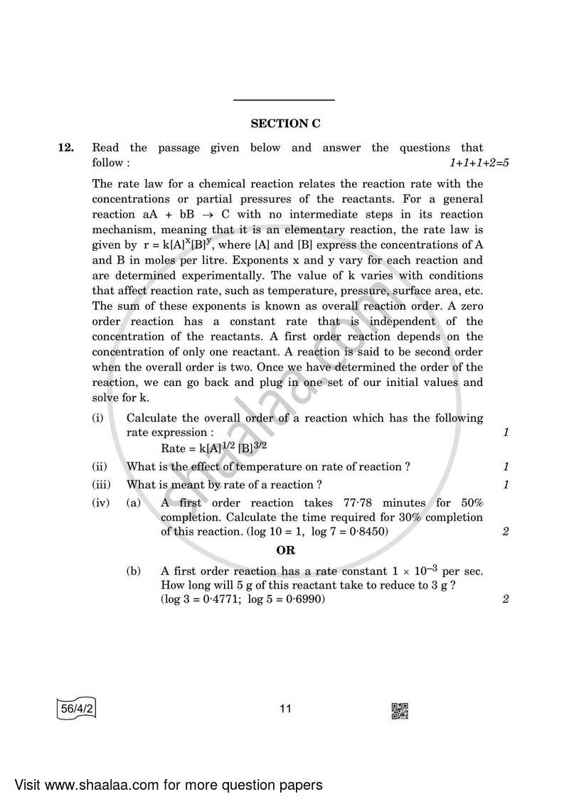 Chemistry 2021-2022 - CBSE 12th - Class 12 - CBSE (Central Board of Secondary Education) question paper with PDF download