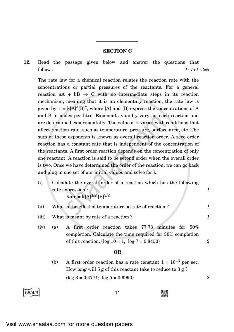 Chemistry 2021-2022 - CBSE 12th - Class 12 - CBSE (Central Board of Secondary Education) question paper with PDF download