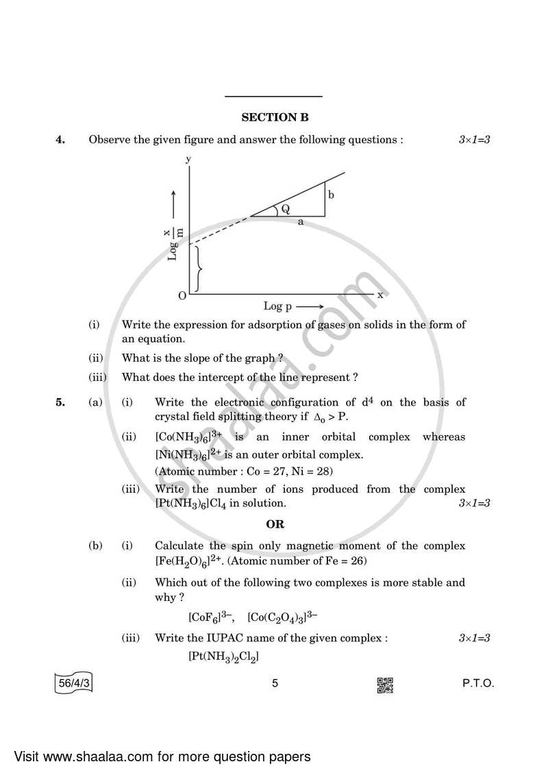 Chemistry 2021-2022 - CBSE 12th - Class 12 - CBSE (Central Board of Secondary Education) question paper with PDF download