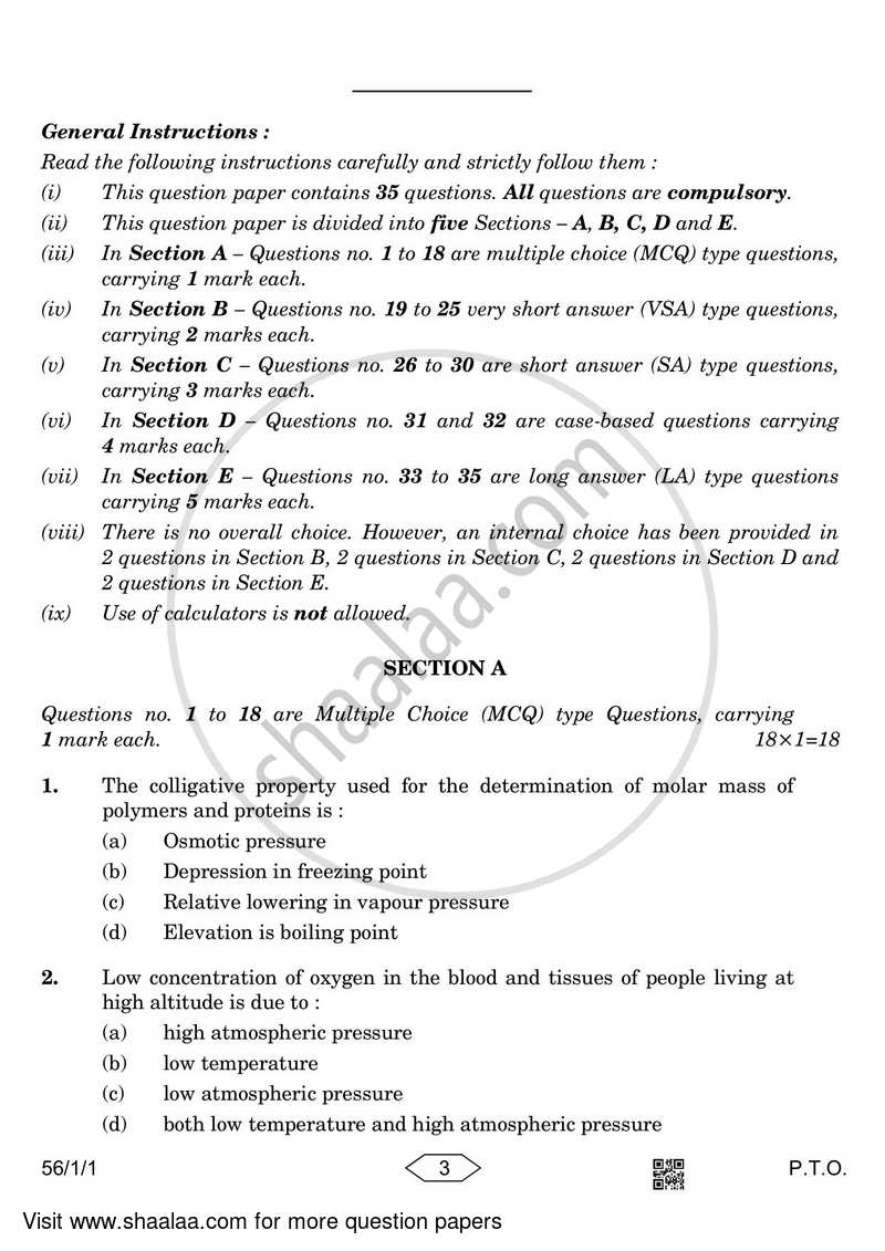 Chemistry 2022-2023 - CBSE 12th - Class 12 - CBSE (Central Board of Secondary Education) question paper with PDF download