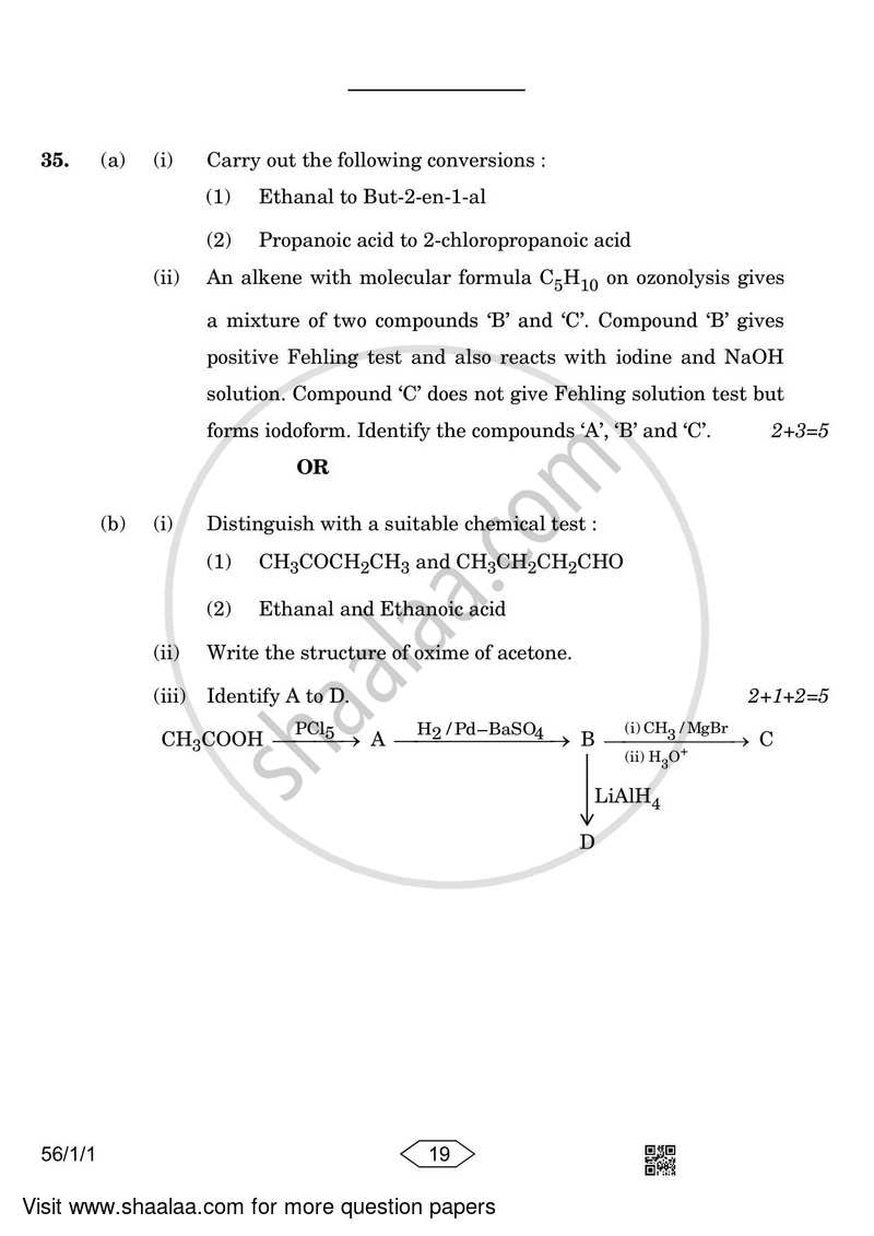 Chemistry 2022-2023 - CBSE 12th - Class 12 - CBSE (Central Board of Secondary Education) question paper with PDF download