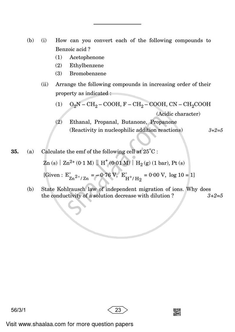 Chemistry 2022-2023 - CBSE 12th - Class 12 - CBSE (Central Board of Secondary Education) question paper with PDF download