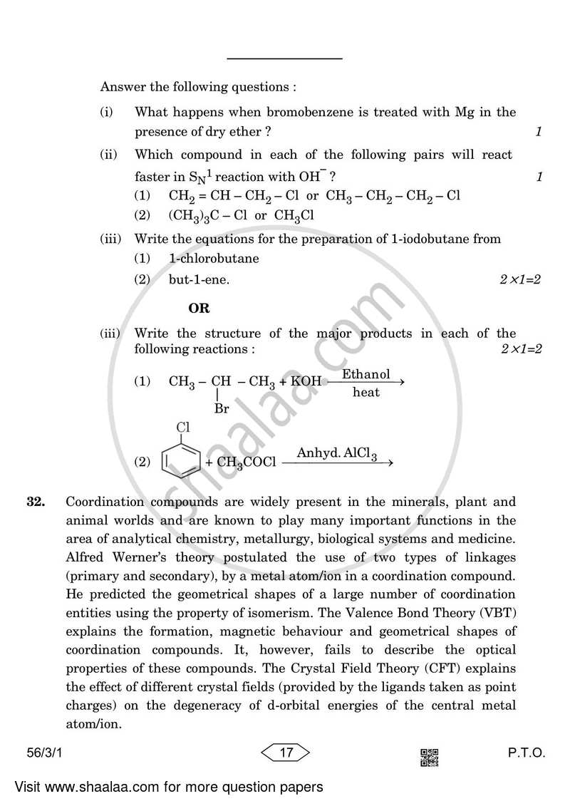 Chemistry 2022-2023 - CBSE 12th - Class 12 - CBSE (Central Board of Secondary Education) question paper with PDF download