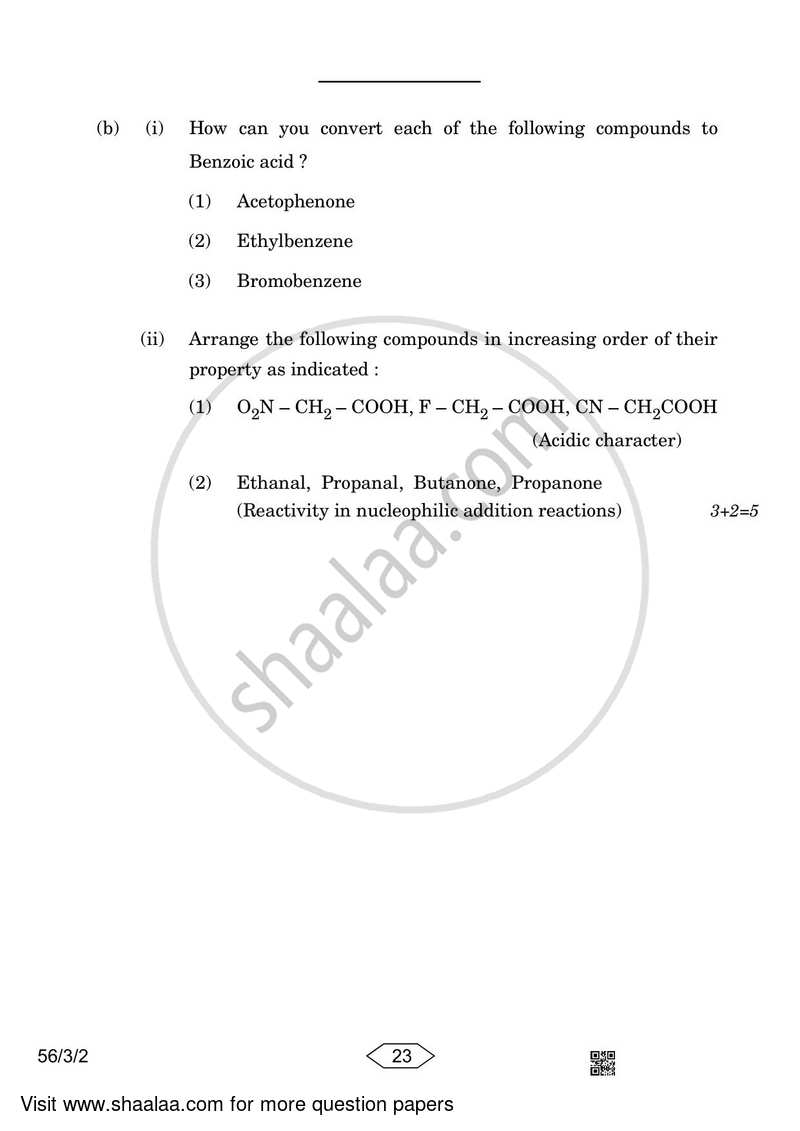 Chemistry 2022-2023 - CBSE 12th - Class 12 - CBSE (Central Board of Secondary Education) question paper with PDF download