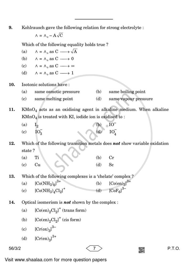 Chemistry 2022-2023 - CBSE 12th - Class 12 - CBSE (Central Board of Secondary Education) question paper with PDF download