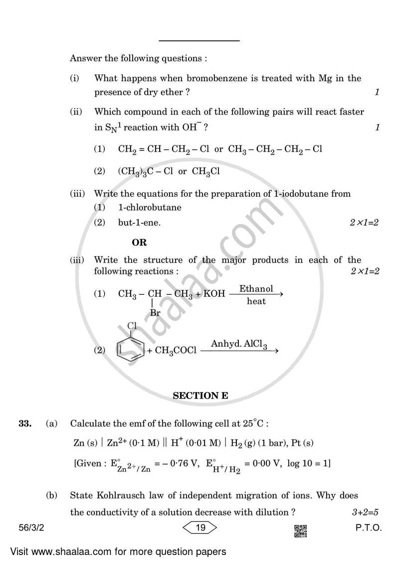 Chemistry 2022-2023 - CBSE 12th - Class 12 - CBSE (Central Board of Secondary Education) question paper with PDF download