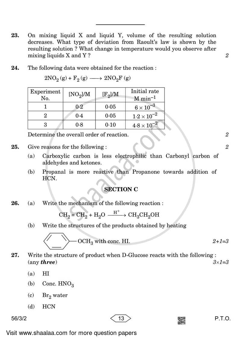 Chemistry 2022-2023 - CBSE 12th - Class 12 - CBSE (Central Board of Secondary Education) question paper with PDF download