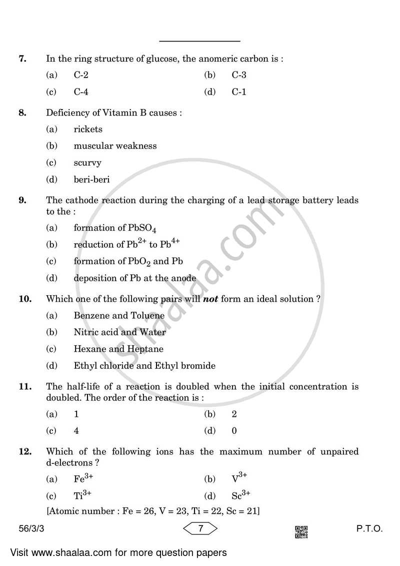 Chemistry 2022-2023 - CBSE 12th - Class 12 - CBSE (Central Board of Secondary Education) question paper with PDF download
