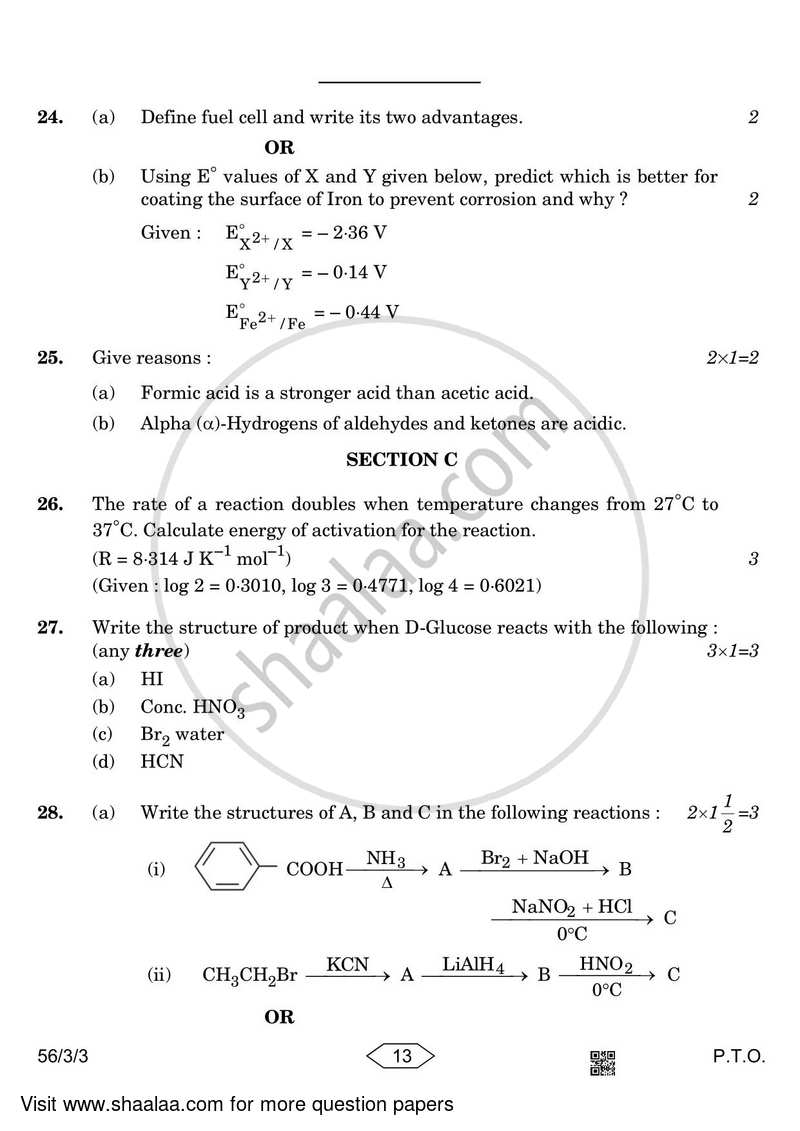 Chemistry 2022-2023 - CBSE 12th - Class 12 - CBSE (Central Board of Secondary Education) question paper with PDF download