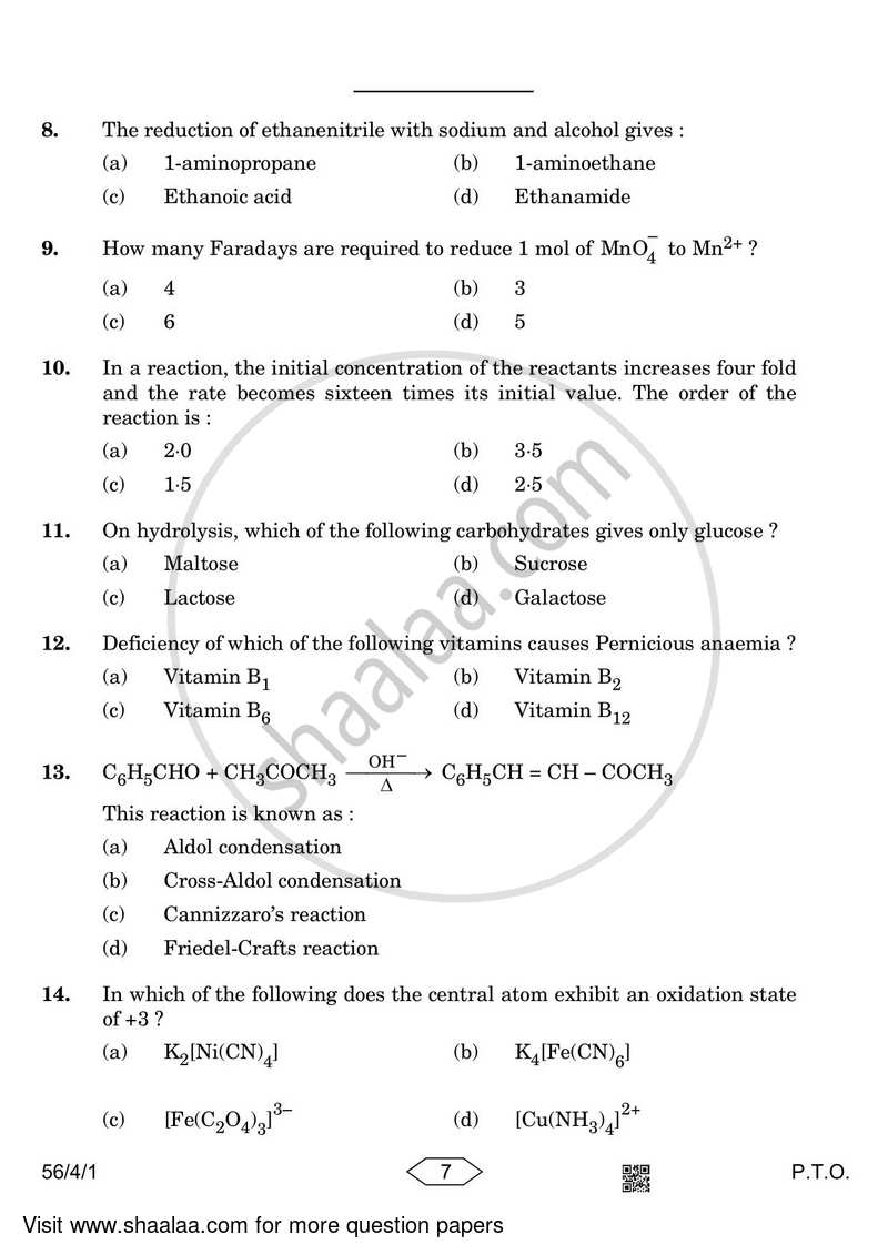 Chemistry 2022-2023 - CBSE 12th - Class 12 - CBSE (Central Board of Secondary Education) question paper with PDF download