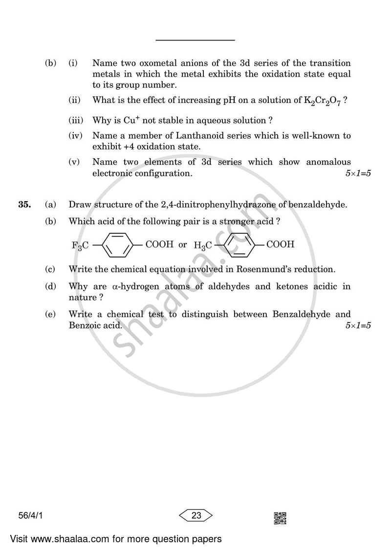 Chemistry 2022-2023 - CBSE 12th - Class 12 - CBSE (Central Board of Secondary Education) question paper with PDF download