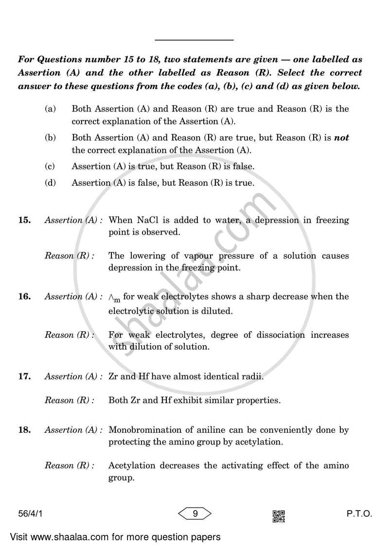 Chemistry 2022-2023 - CBSE 12th - Class 12 - CBSE (Central Board of Secondary Education) question paper with PDF download