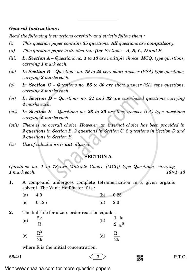 Chemistry 2022-2023 - CBSE 12th - Class 12 - CBSE (Central Board of Secondary Education) question paper with PDF download
