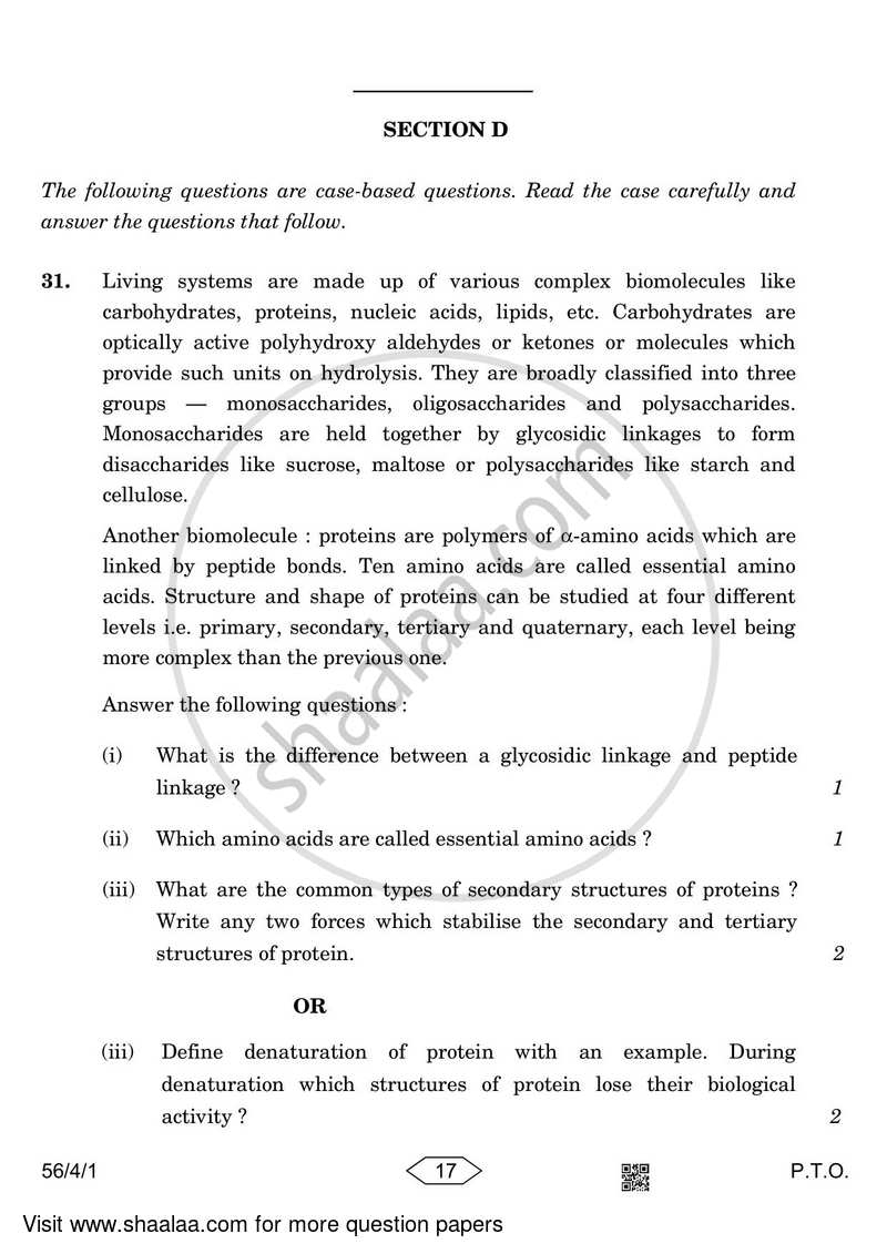 Chemistry 2022-2023 - CBSE 12th - Class 12 - CBSE (Central Board of Secondary Education) question paper with PDF download