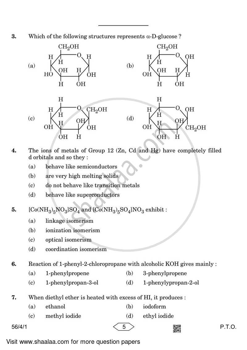 Chemistry 2022-2023 - CBSE 12th - Class 12 - CBSE (Central Board of Secondary Education) question paper with PDF download