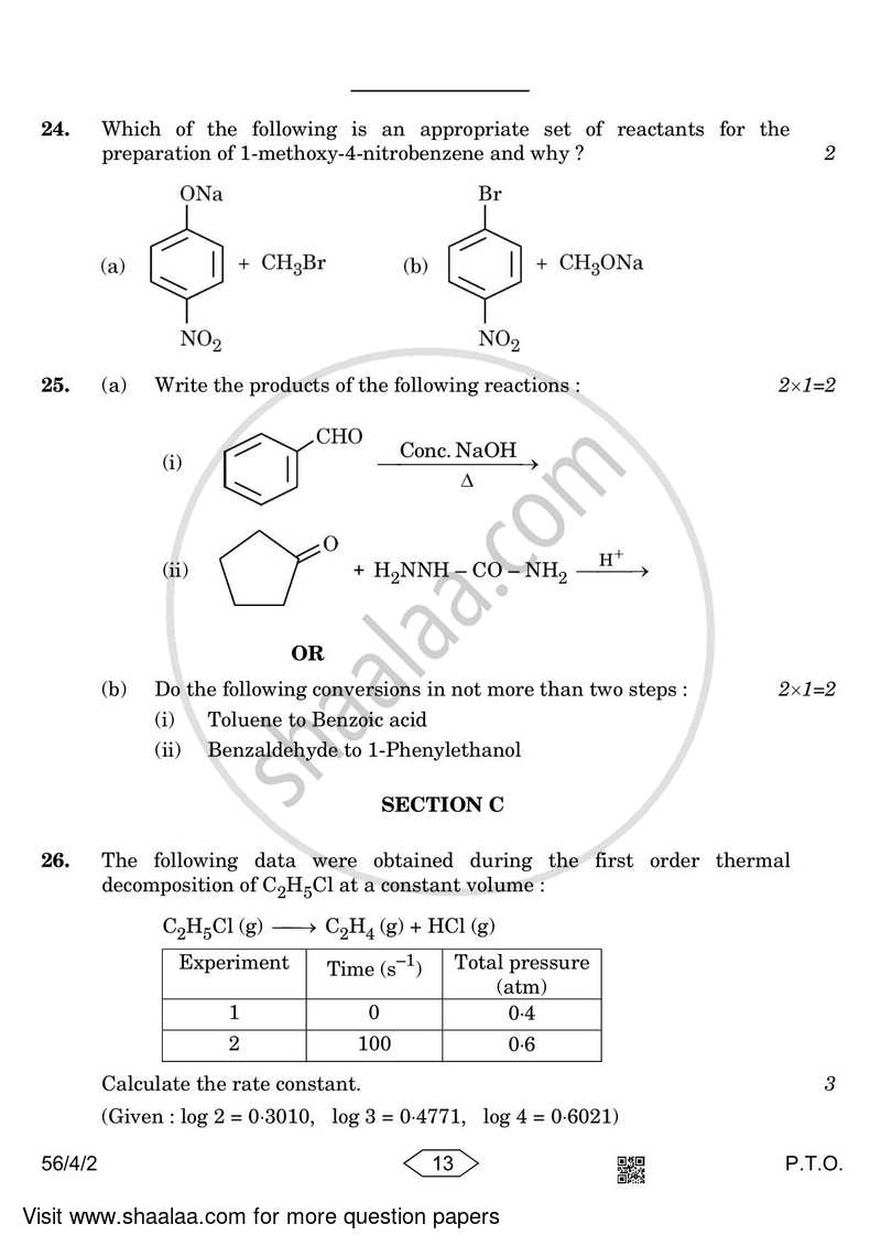 Chemistry 2022-2023 - CBSE 12th - Class 12 - CBSE (Central Board of Secondary Education) question paper with PDF download