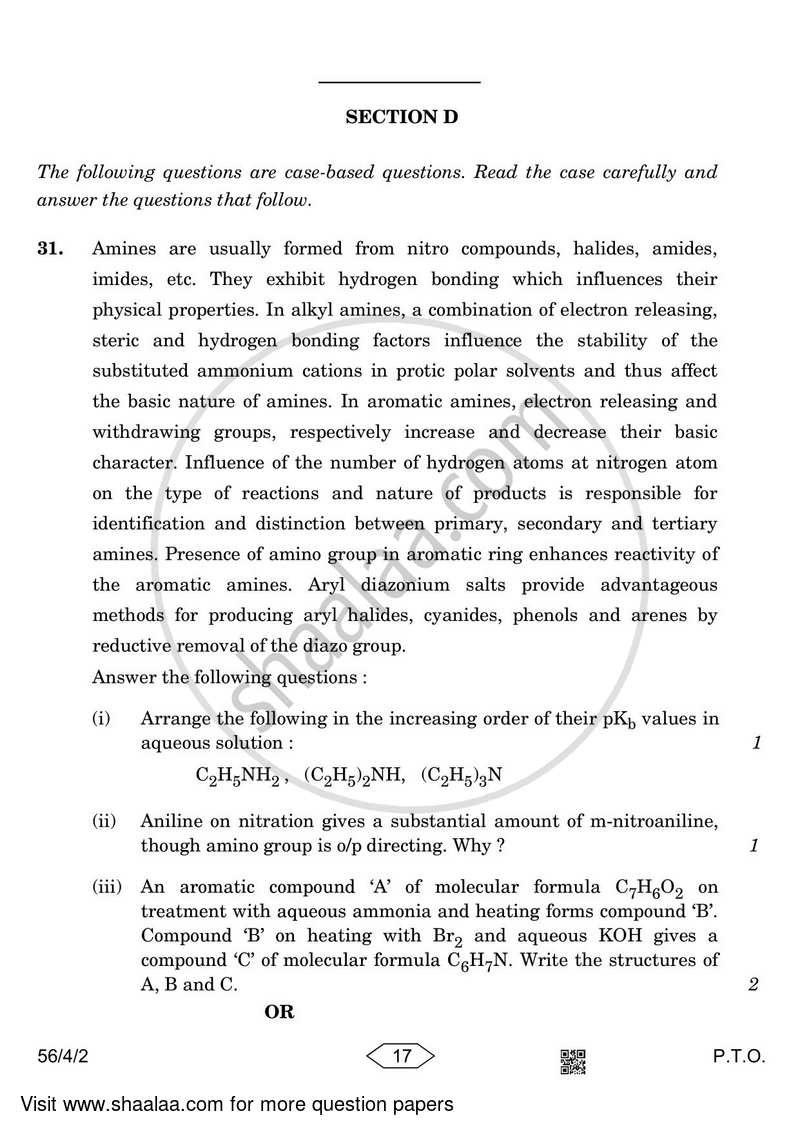 Chemistry 2022-2023 - CBSE 12th - Class 12 - CBSE (Central Board of Secondary Education) question paper with PDF download