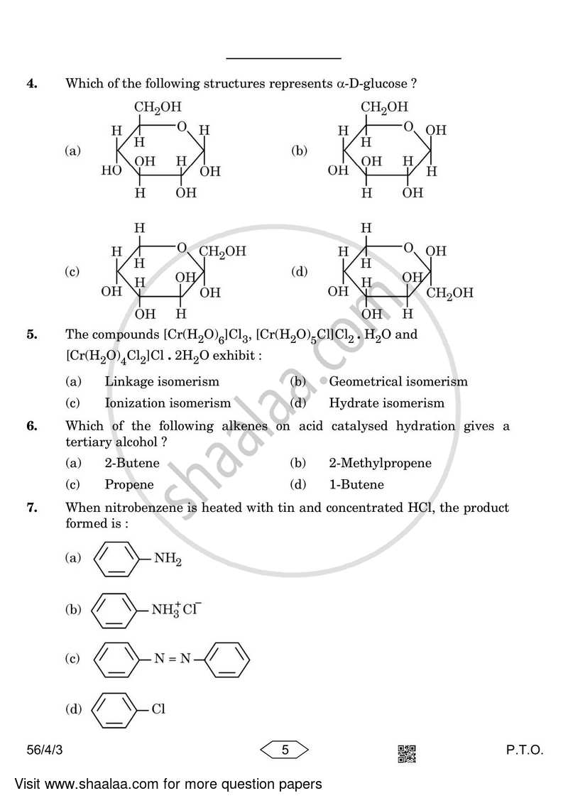 Chemistry 2022-2023 - CBSE 12th - Class 12 - CBSE (Central Board of Secondary Education) question paper with PDF download