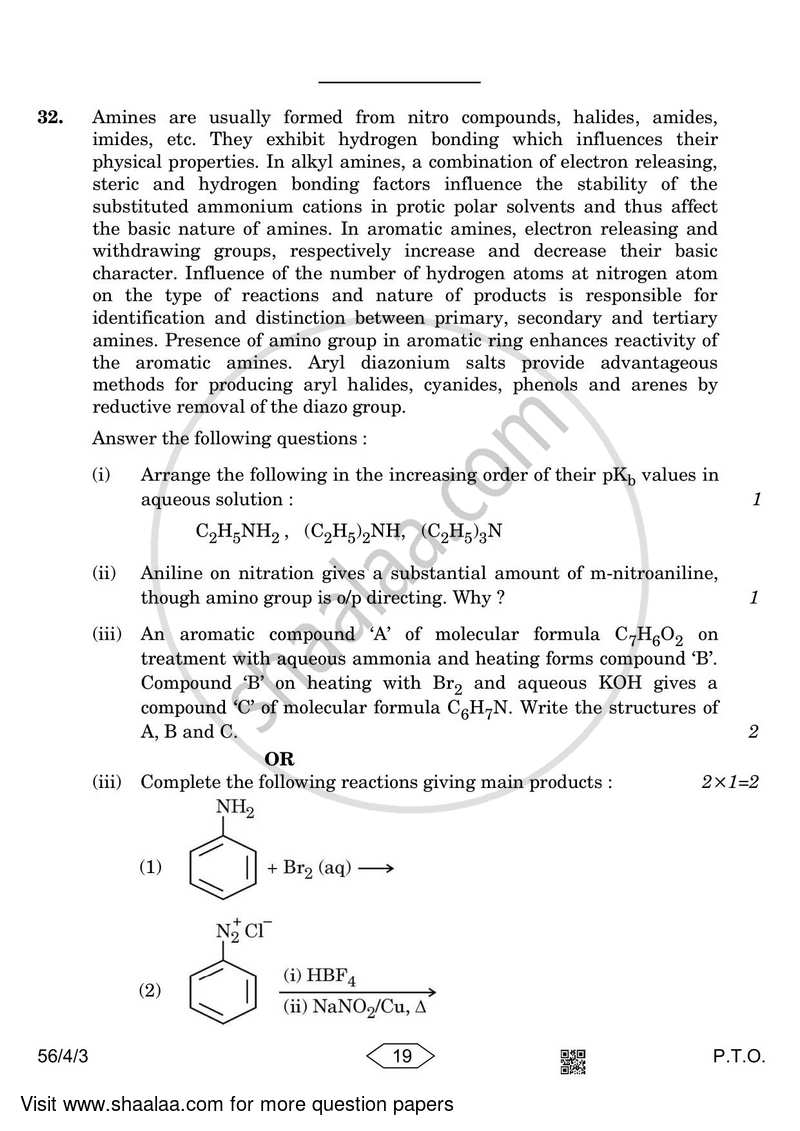 Chemistry 2022-2023 - CBSE 12th - Class 12 - CBSE (Central Board of Secondary Education) question paper with PDF download
