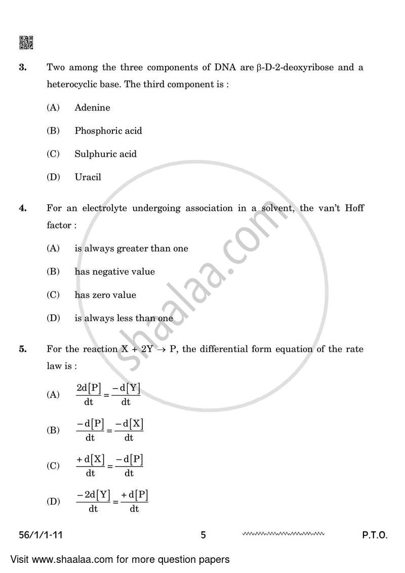 Chemistry 2023-2024 - CBSE 12th - Class 12 - CBSE (Central Board of Secondary Education) question paper with PDF download