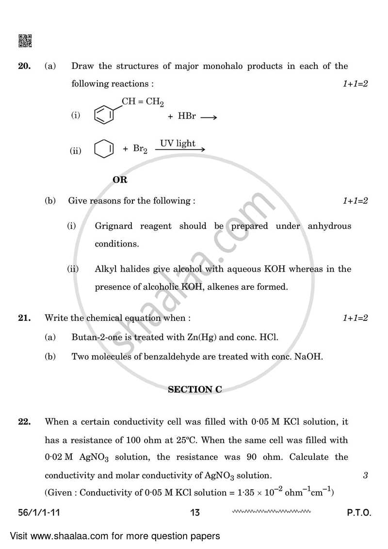 Chemistry 2023-2024 - CBSE 12th - Class 12 - CBSE (Central Board of Secondary Education) question paper with PDF download