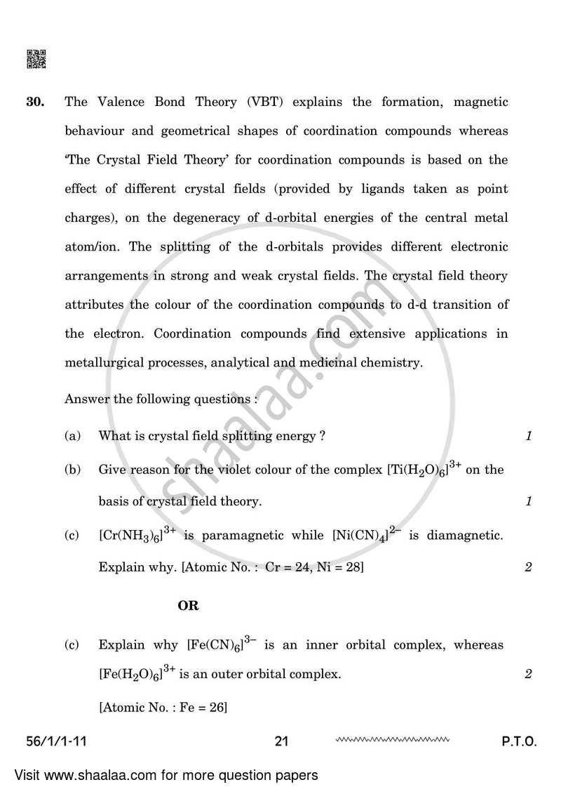 Chemistry 2023-2024 - CBSE 12th - Class 12 - CBSE (Central Board of Secondary Education) question paper with PDF download