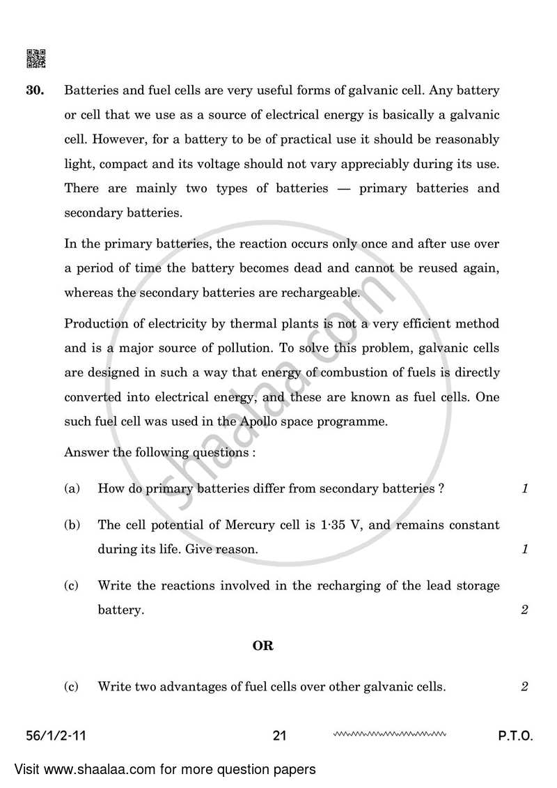 Chemistry 2023-2024 - CBSE 12th - Class 12 - CBSE (Central Board of Secondary Education) question paper with PDF download