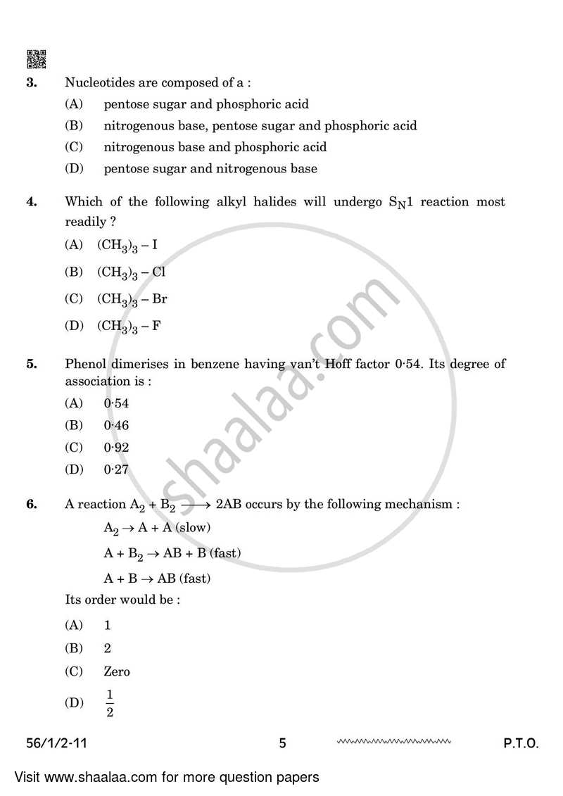 Chemistry 2023-2024 - CBSE 12th - Class 12 - CBSE (Central Board of Secondary Education) question paper with PDF download