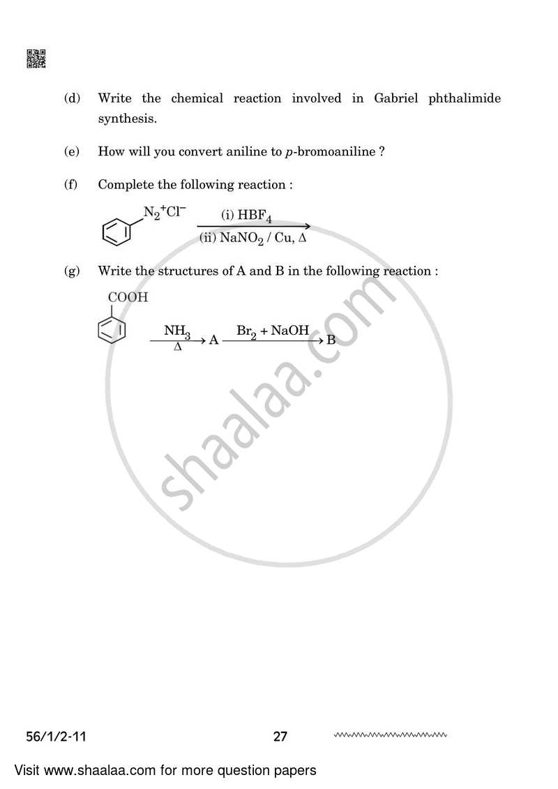 Chemistry 2023-2024 - CBSE 12th - Class 12 - CBSE (Central Board of Secondary Education) question paper with PDF download