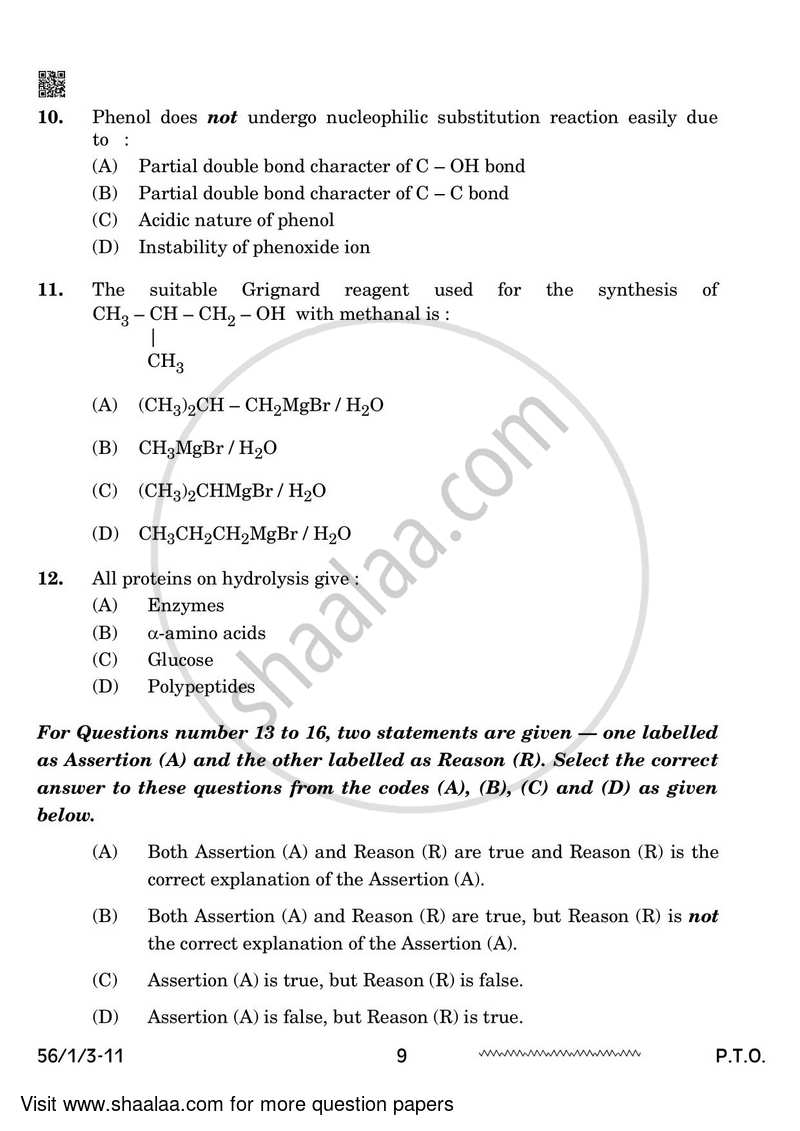 Chemistry 2023-2024 - CBSE 12th - Class 12 - CBSE (Central Board of Secondary Education) question paper with PDF download