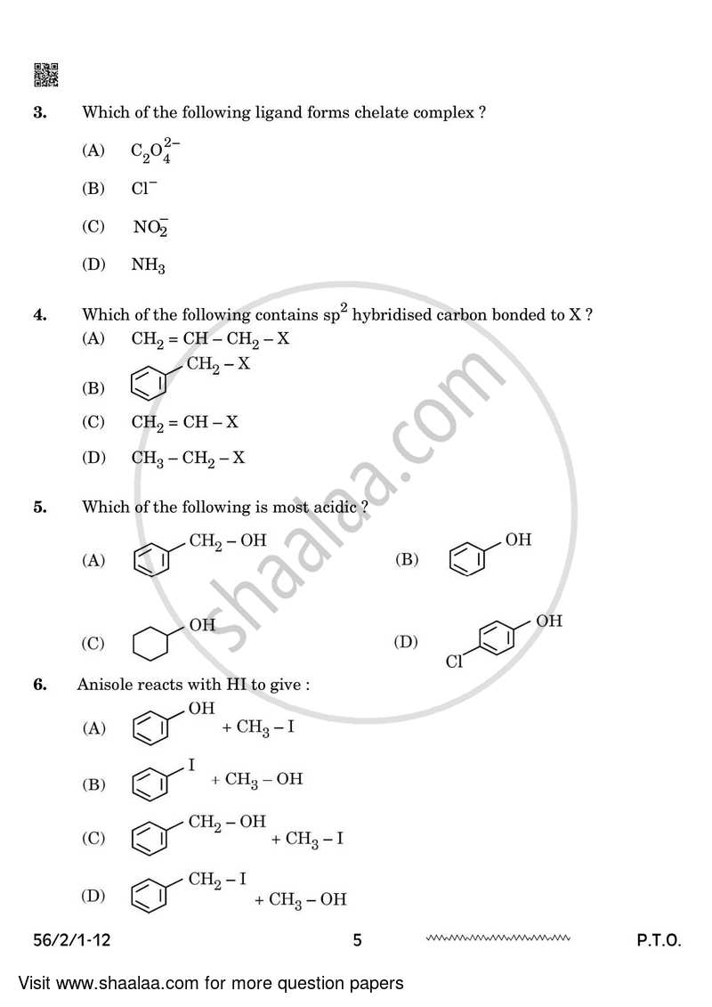 Chemistry 2023-2024 - CBSE 12th - Class 12 - CBSE (Central Board of Secondary Education) question paper with PDF download