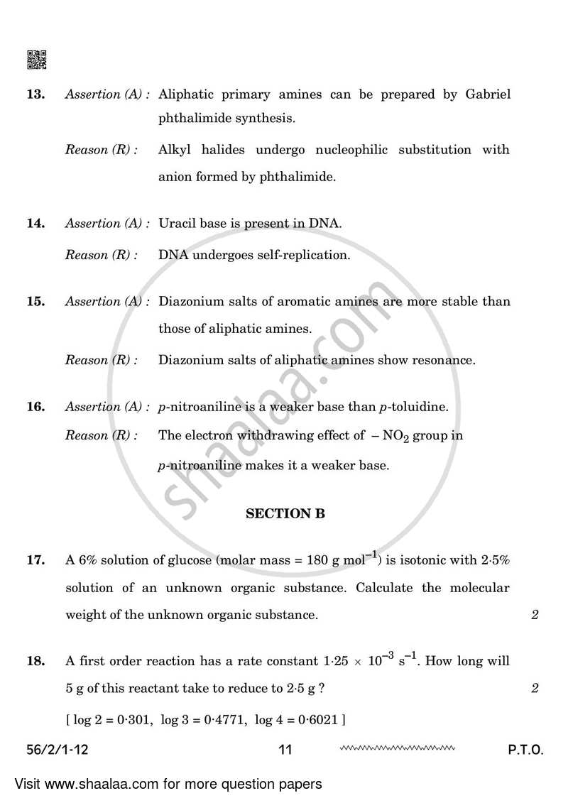 Chemistry 2023-2024 - CBSE 12th - Class 12 - CBSE (Central Board of Secondary Education) question paper with PDF download