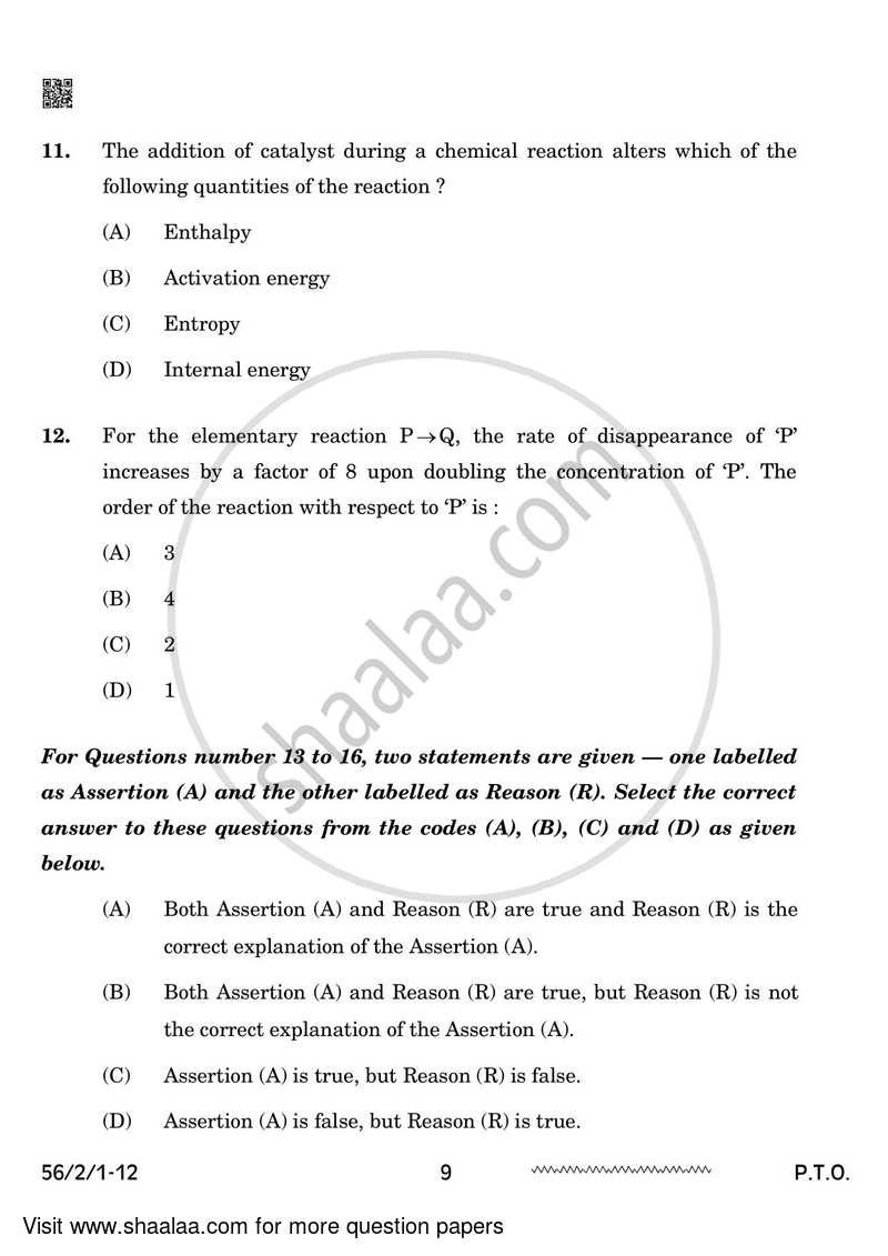 Chemistry 2023-2024 - CBSE 12th - Class 12 - CBSE (Central Board of Secondary Education) question paper with PDF download