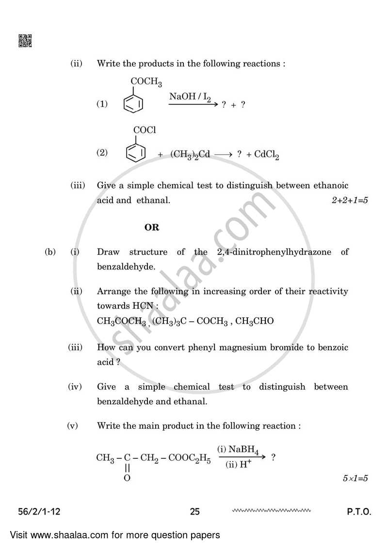 Chemistry 2023-2024 - CBSE 12th - Class 12 - CBSE (Central Board of Secondary Education) question paper with PDF download